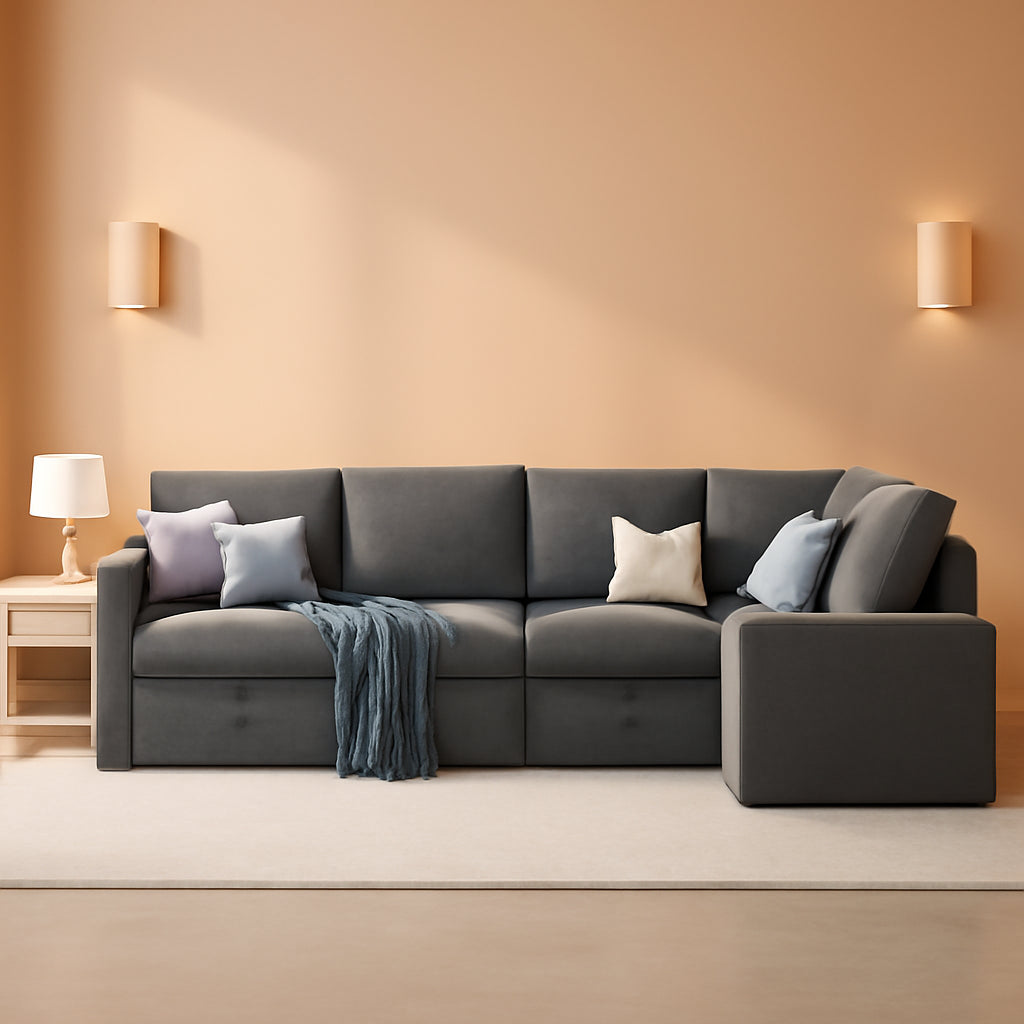 Grey L Shaped Sectional Sofa Bed 85 Inch With Storage-0