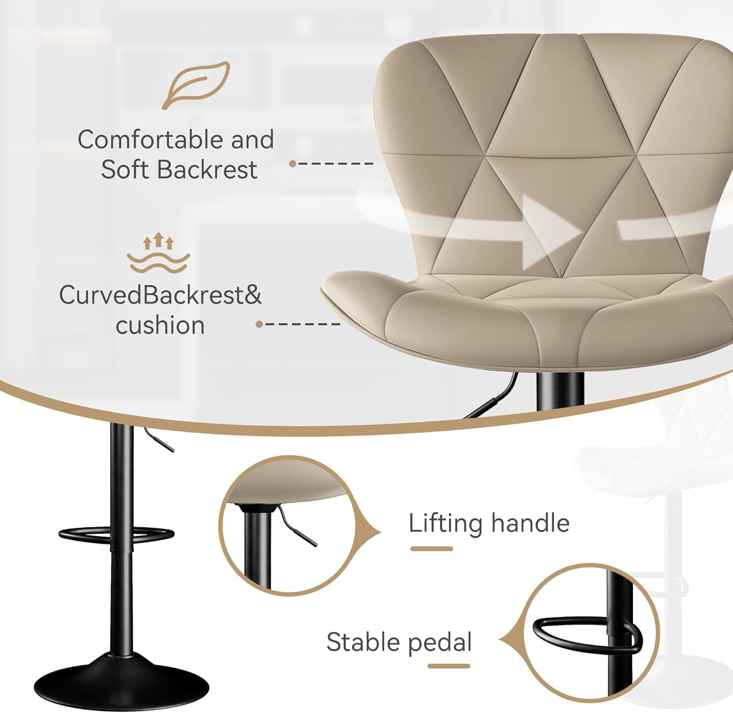 Adjustable Swivel Bar Stools Set of 2 in Khaki Finish-2