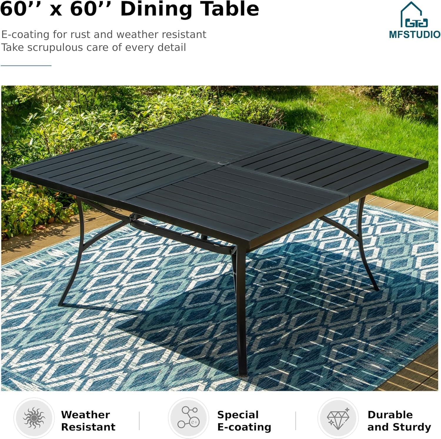 9 Piece Patio Dining Set 60 Inch Square Table Blue-2