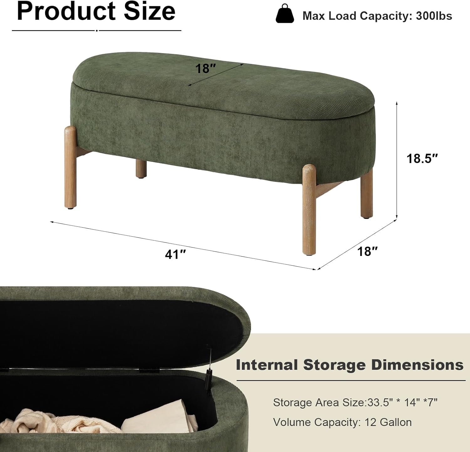 Green Oversized Storage Solution Bench Ottoman Bedroom-1