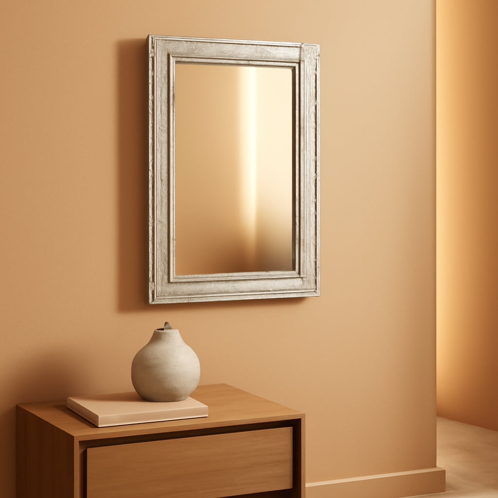 Wall Mirror Wood Framed Rustic Rectangle Small Decorative-0