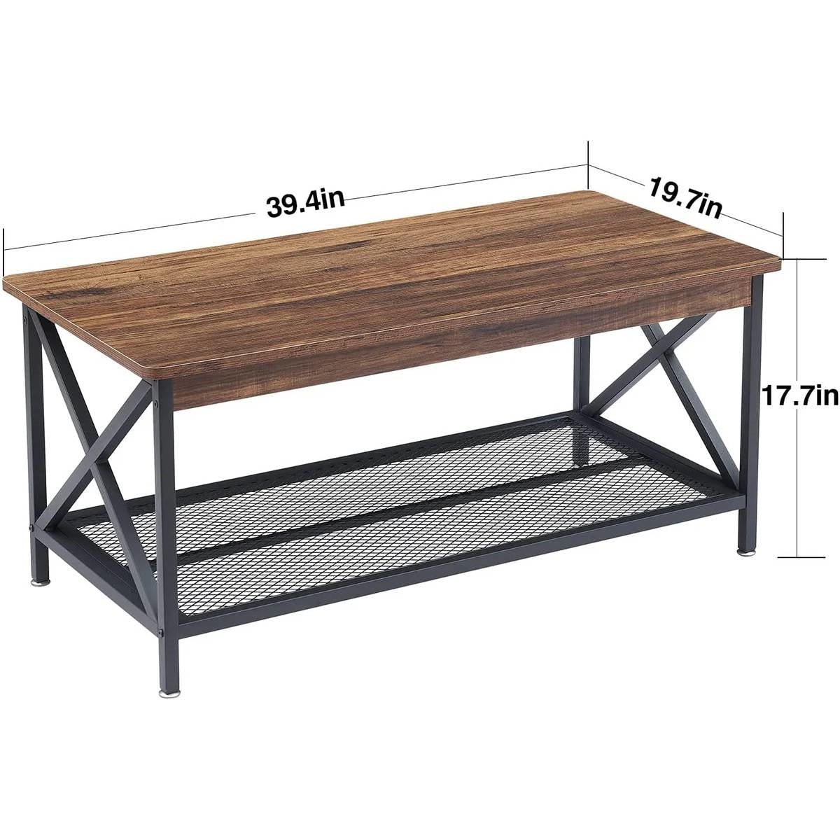 Modern Classic Metal Wood Coffee Table with Bottom Storage Shelf-4