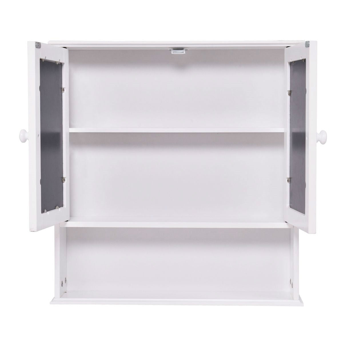 Simple Bathroom Mirror Wall Cabinet in White Wood Finish 23 x 22 inch-2