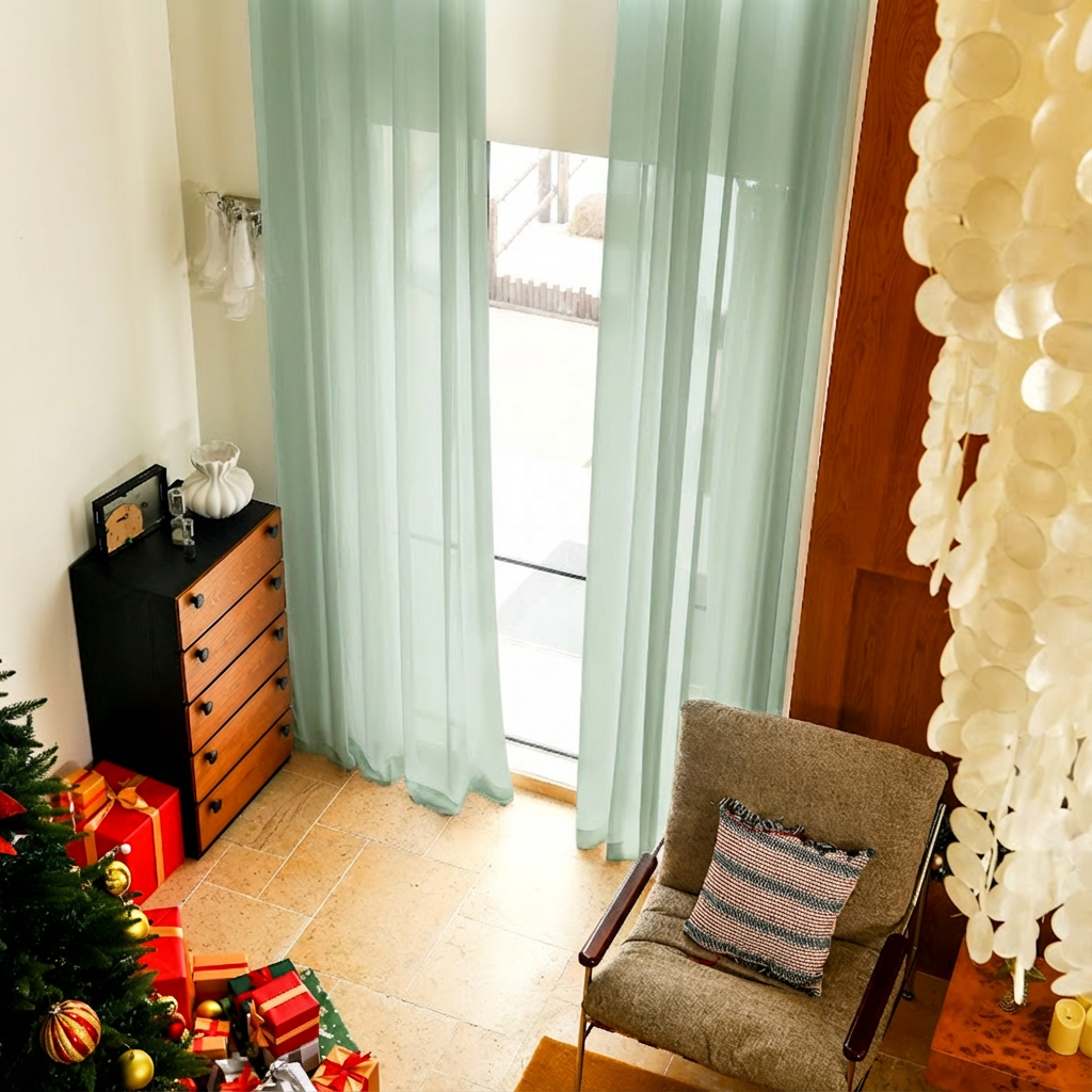 Custom Linen Texture Solid Sheer Curtains-17