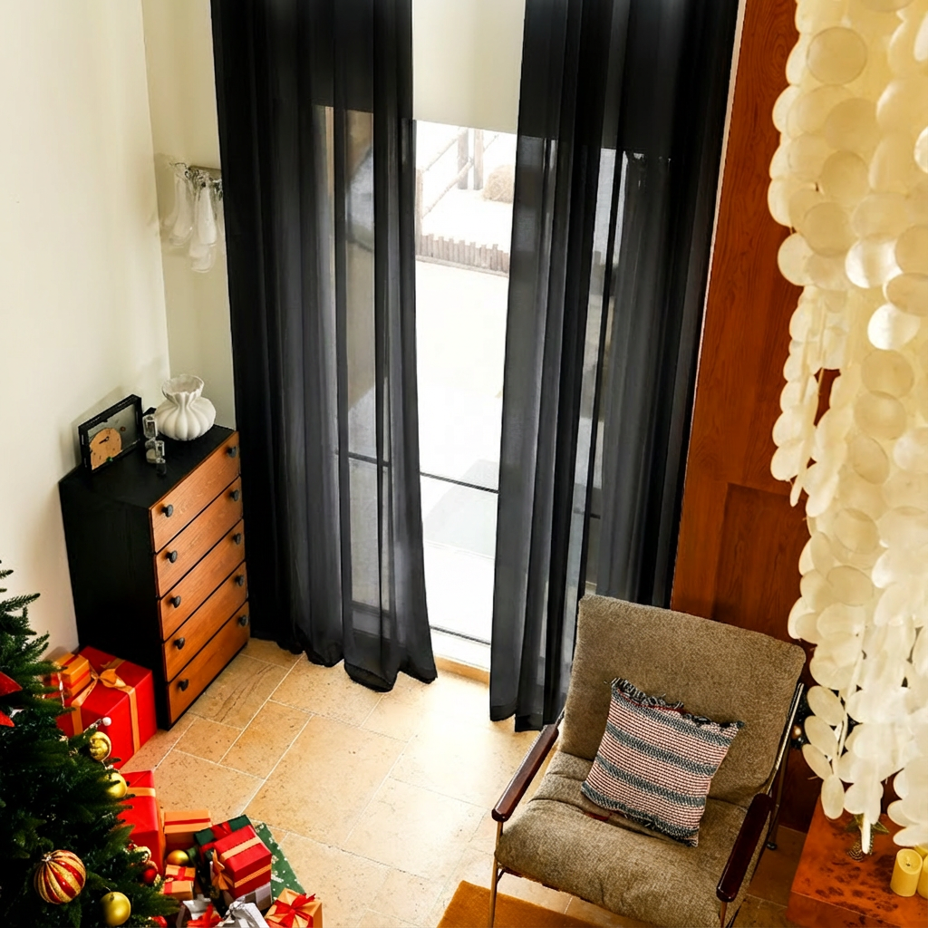 Custom Linen Texture Solid Sheer Curtains-7