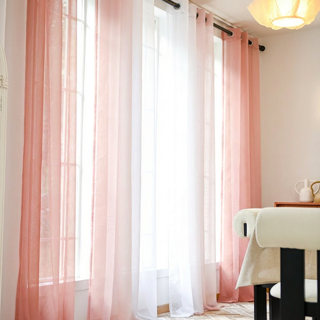 Custom Linen Texture Ombre Sheer Curtains-11