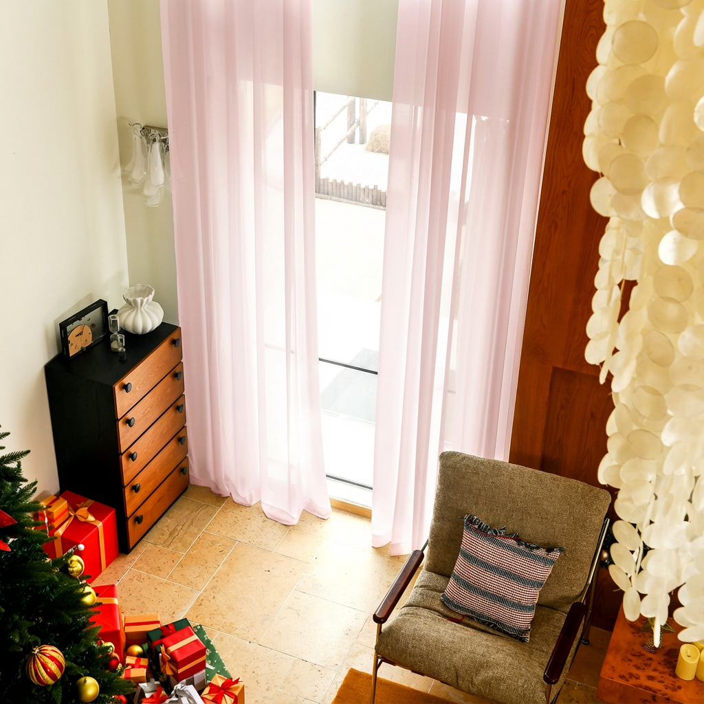 Custom Linen Texture Solid Sheer Curtains-14