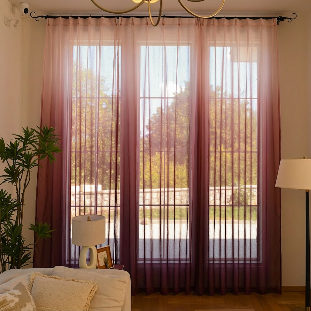 Custom Vertical Ombre Linen Texture Sheer Curtains-9