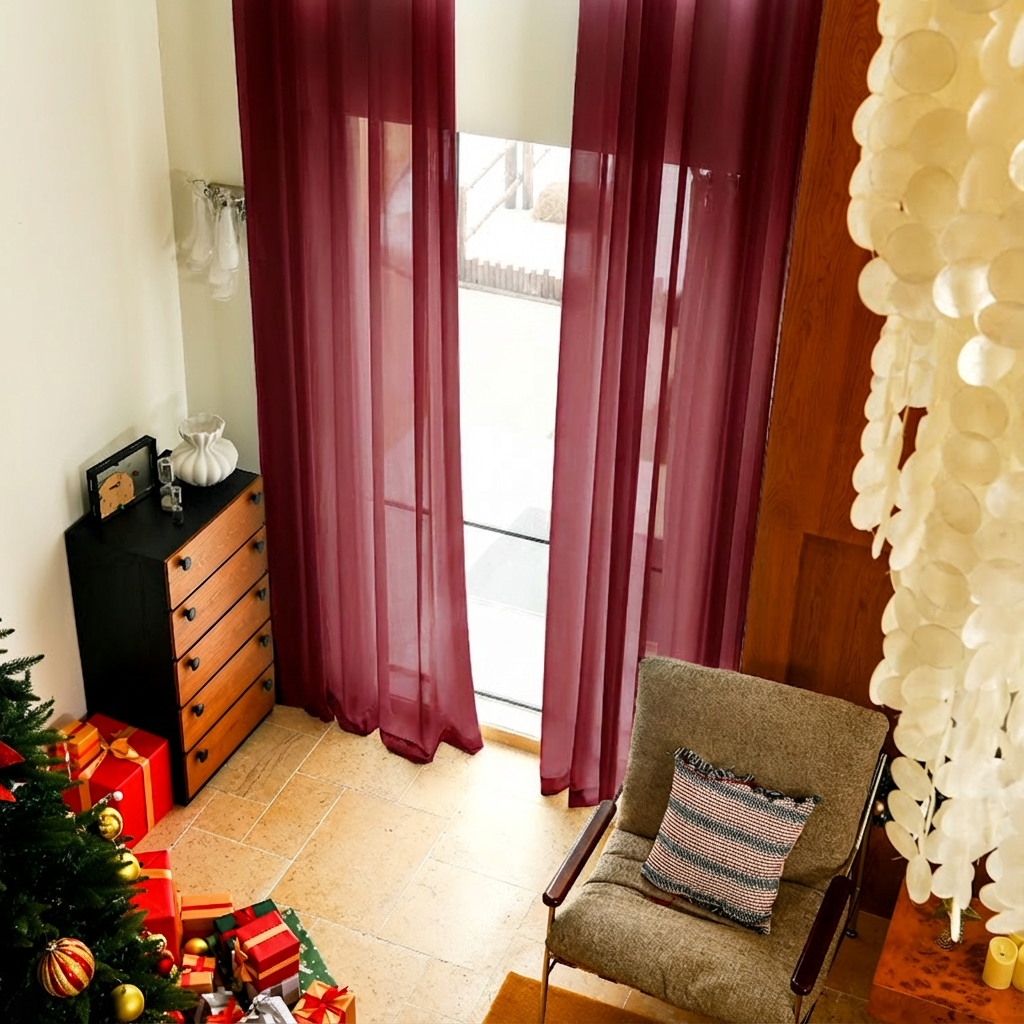 Custom Linen Texture Solid Sheer Curtains-15