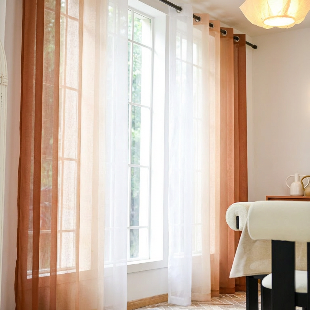 Custom Linen Texture Ombre Sheer Curtains-9