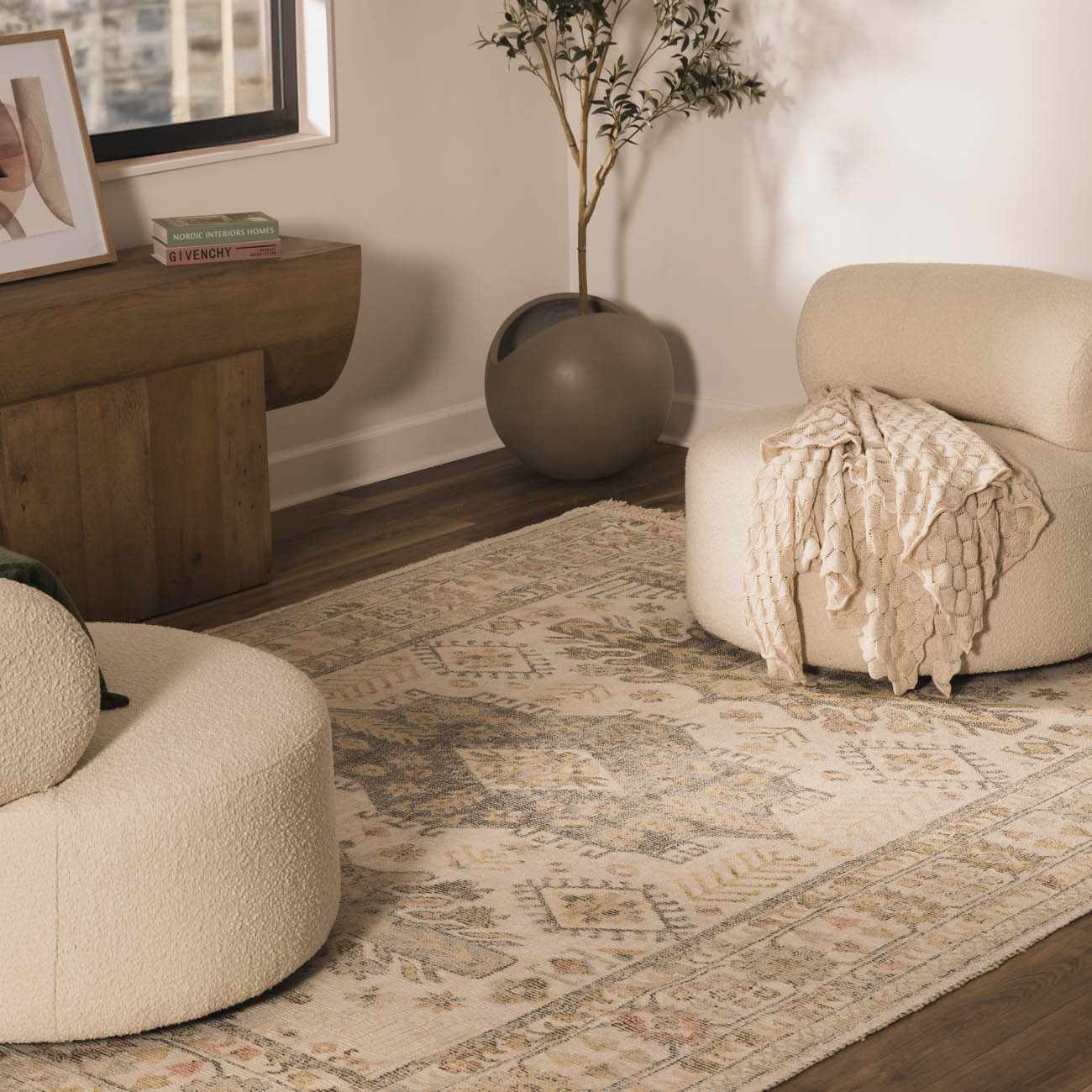 Chaela Ivory & Olive Area Rug