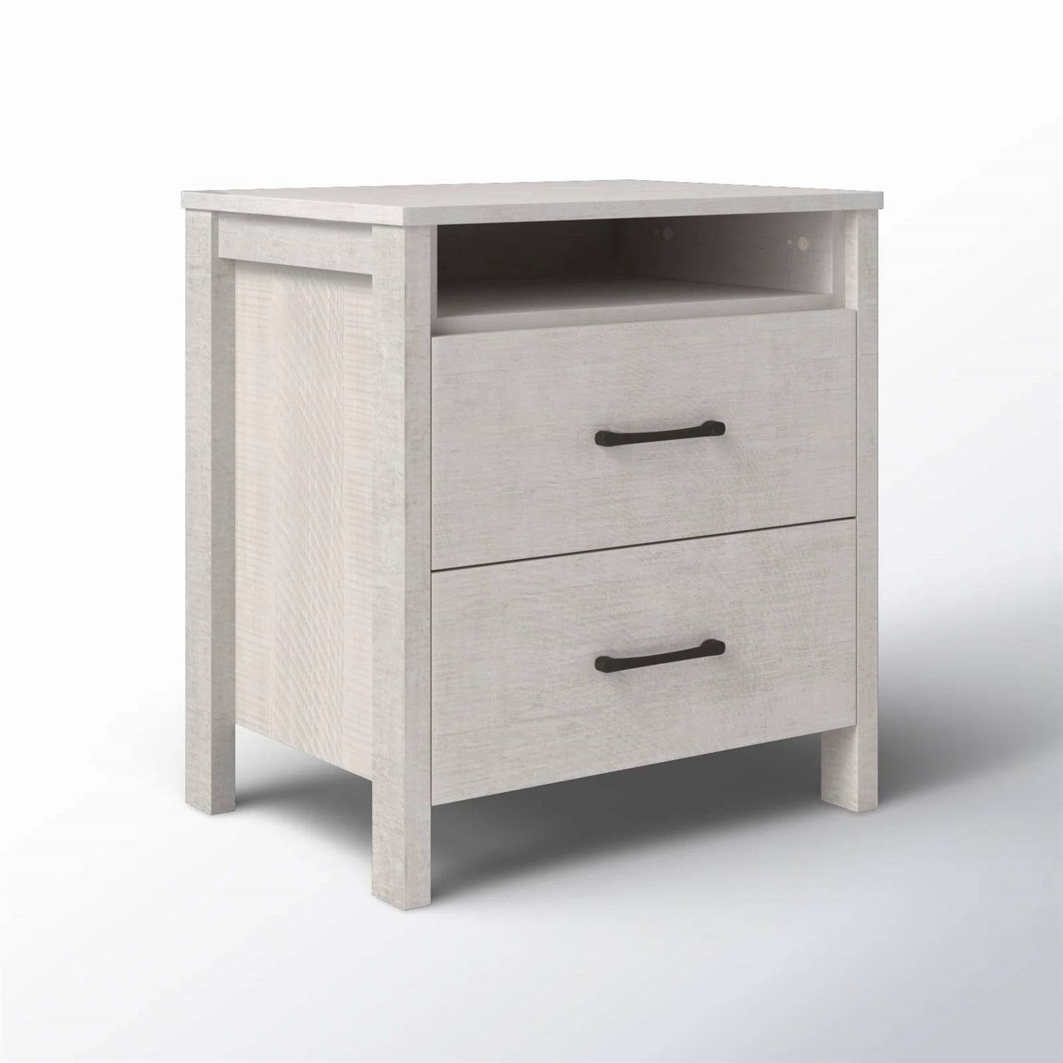 Modern Farmhouse Bedroom 2-Drawer Bedside Table Nightstand in Grey Wood Finish-3