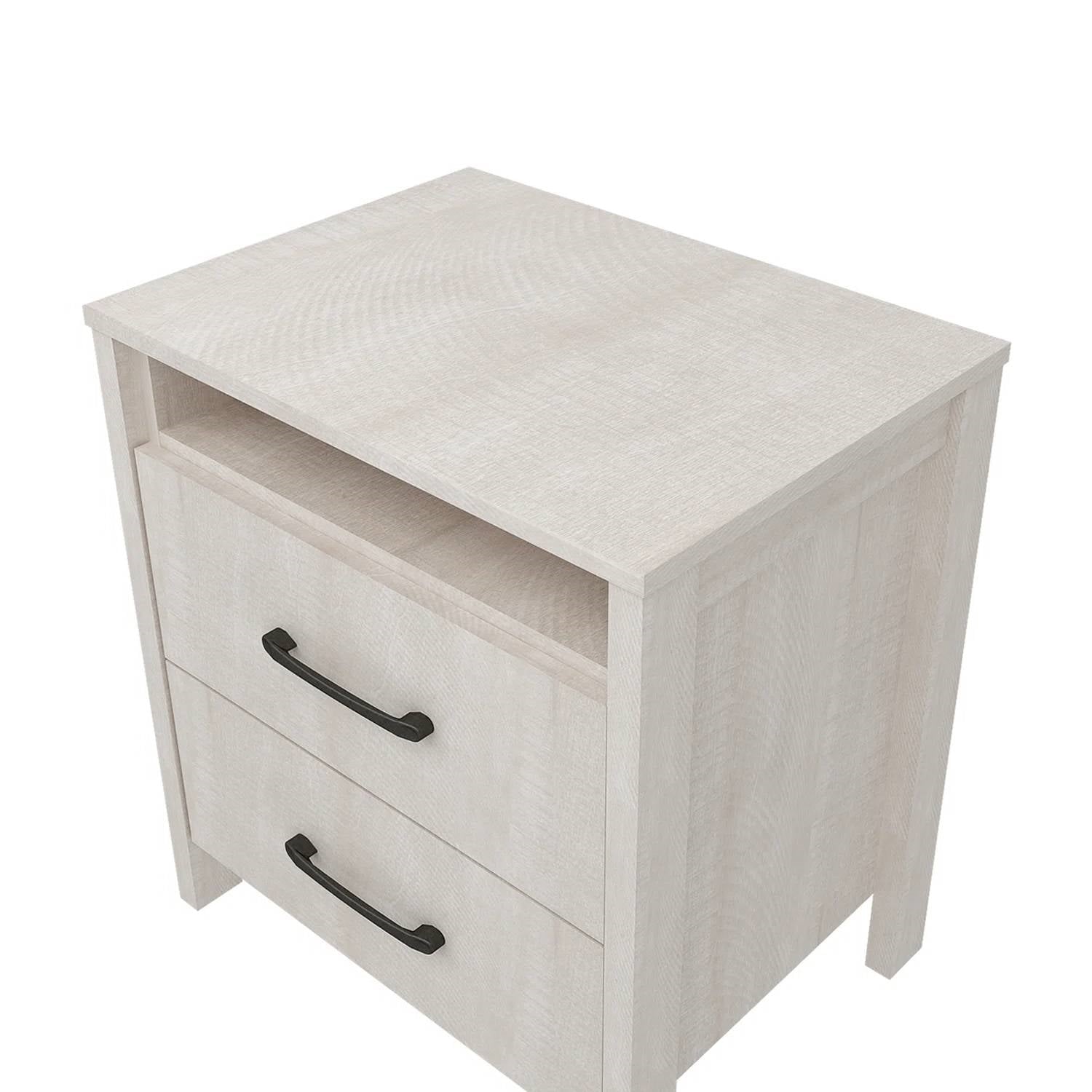 Modern Farmhouse Bedroom 2-Drawer Bedside Table Nightstand in Grey Wood Finish-4
