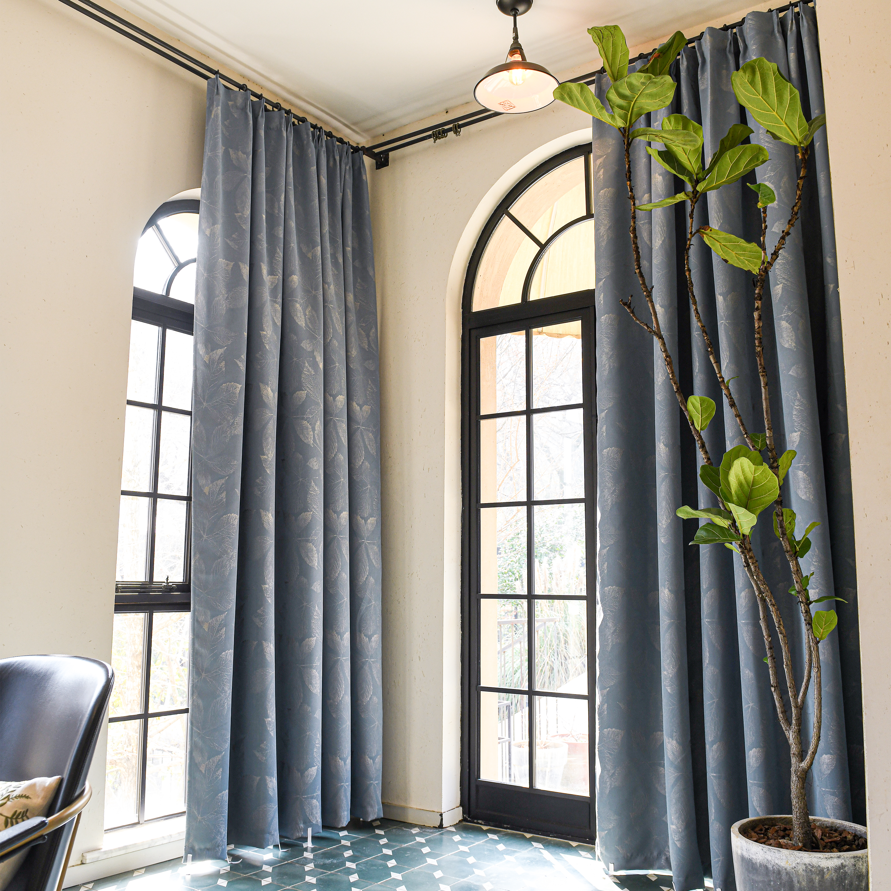 Clementine Embroidered-Pattern Pure Cotton Curtain-4