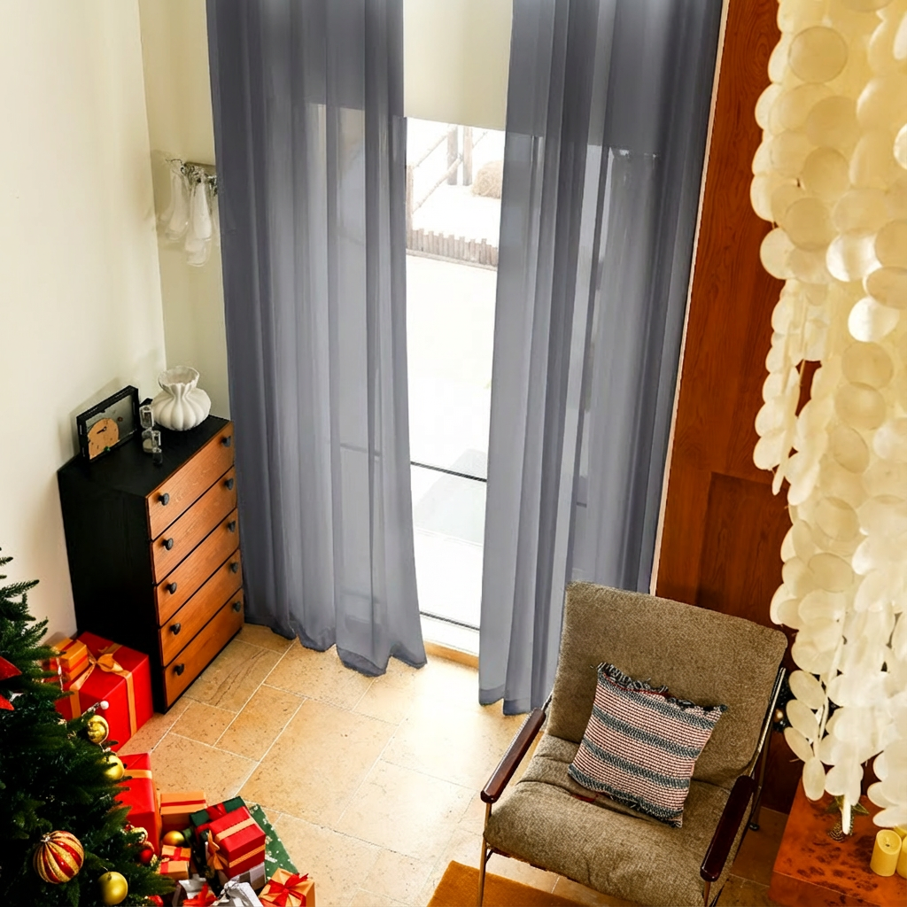 Custom Linen Texture Solid Sheer Curtains-6