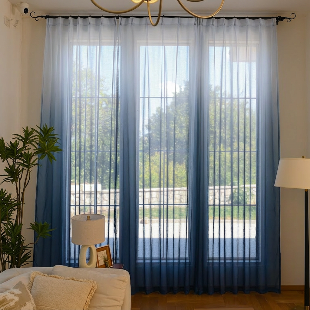 Custom Vertical Ombre Linen Texture Sheer Curtains-13