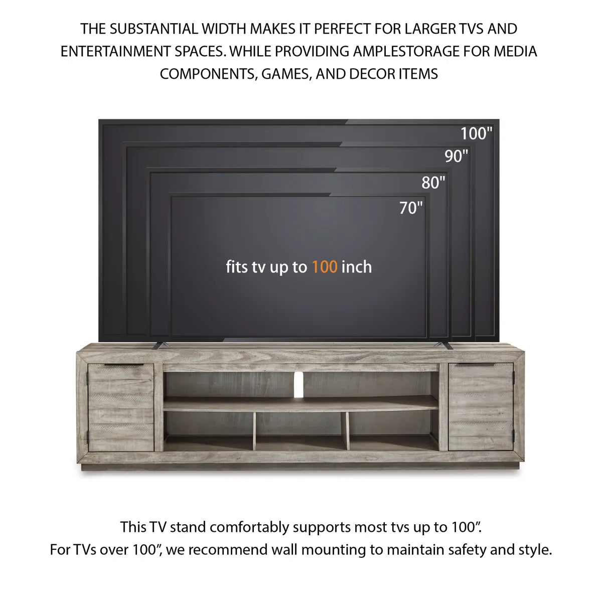 Naydell Rustic TV Stand with Fireplace Option Fits Tvs up to 90", Gray