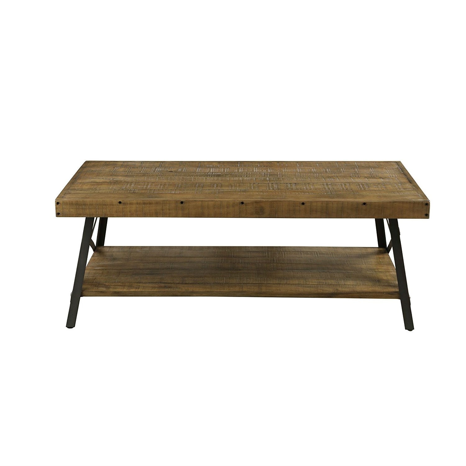 Modern Industrial Style Solid Wood Coffee Table with Steel Legs-0