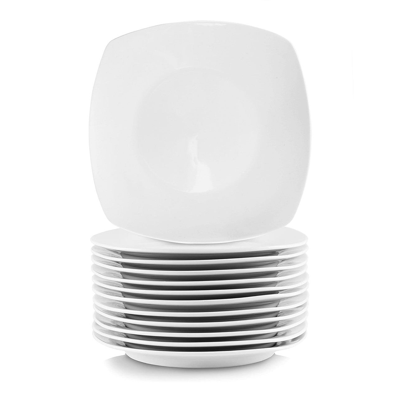 Elama 12 Piece Square Porcelain Large Dinner Plates in White-0