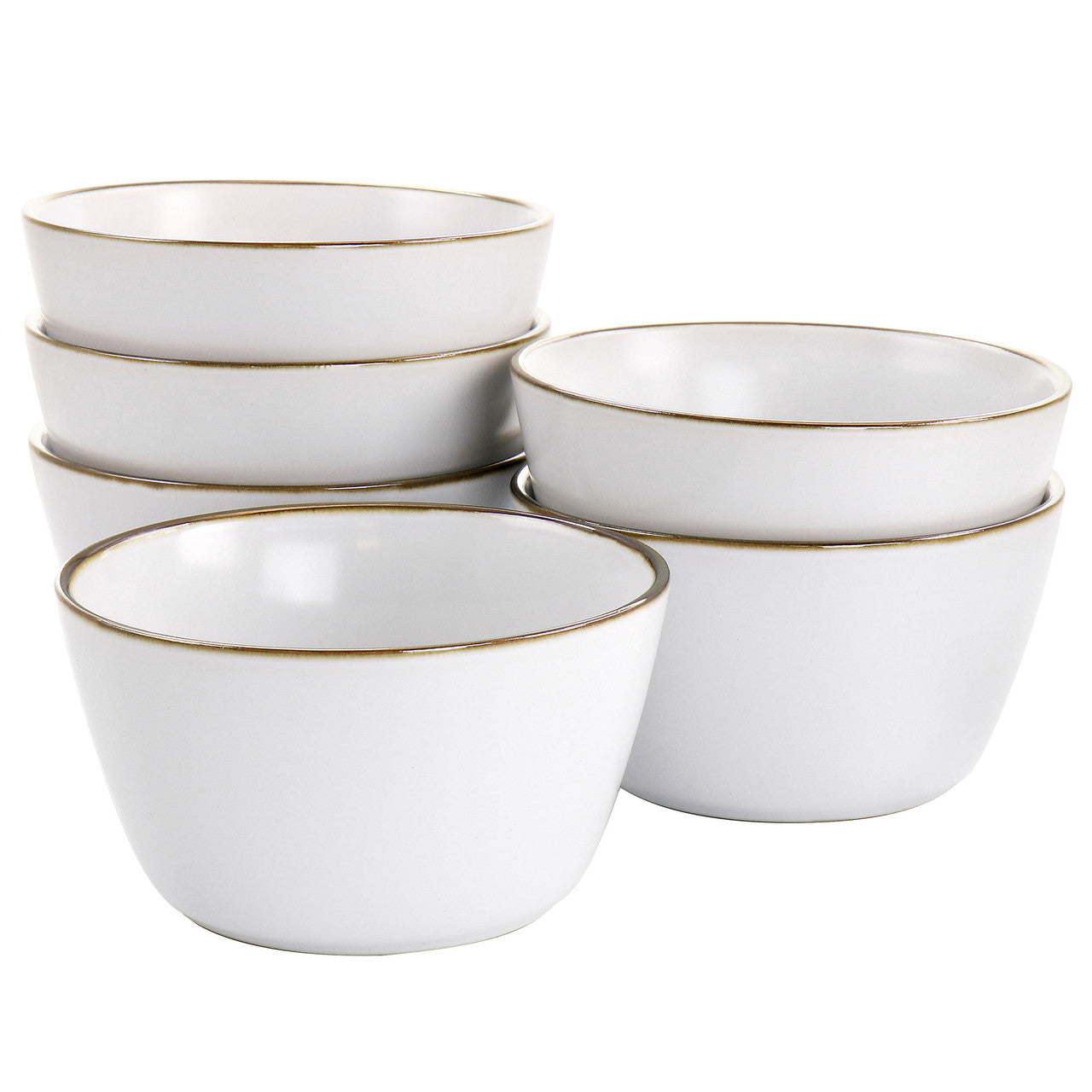 Elama Arthur 6 Piece Stoneware Bowl Set in Matte White with Gold Rim-0
