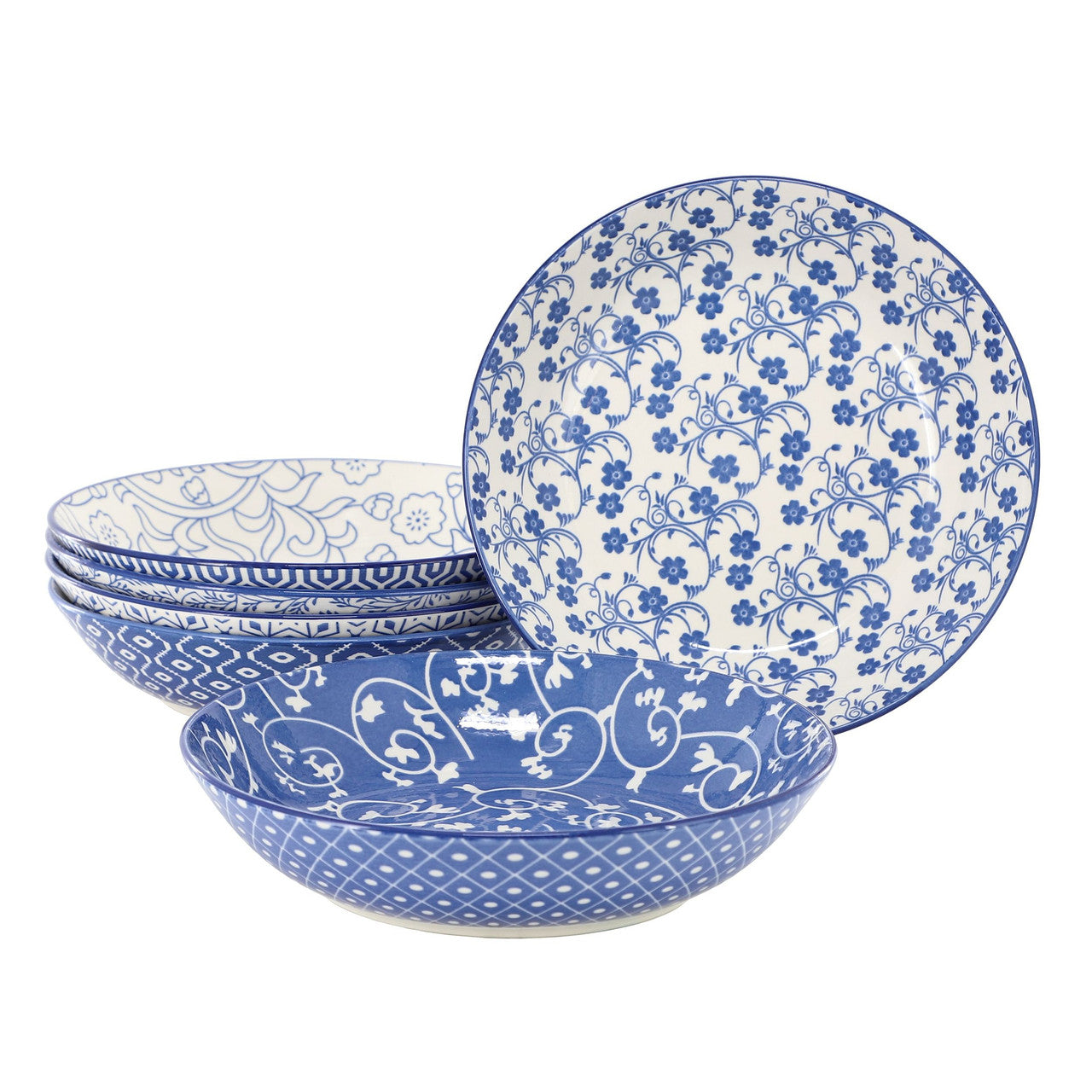 Elama Aurora 6 Piece Assorted Porcelain Bowl Set in Blue-0