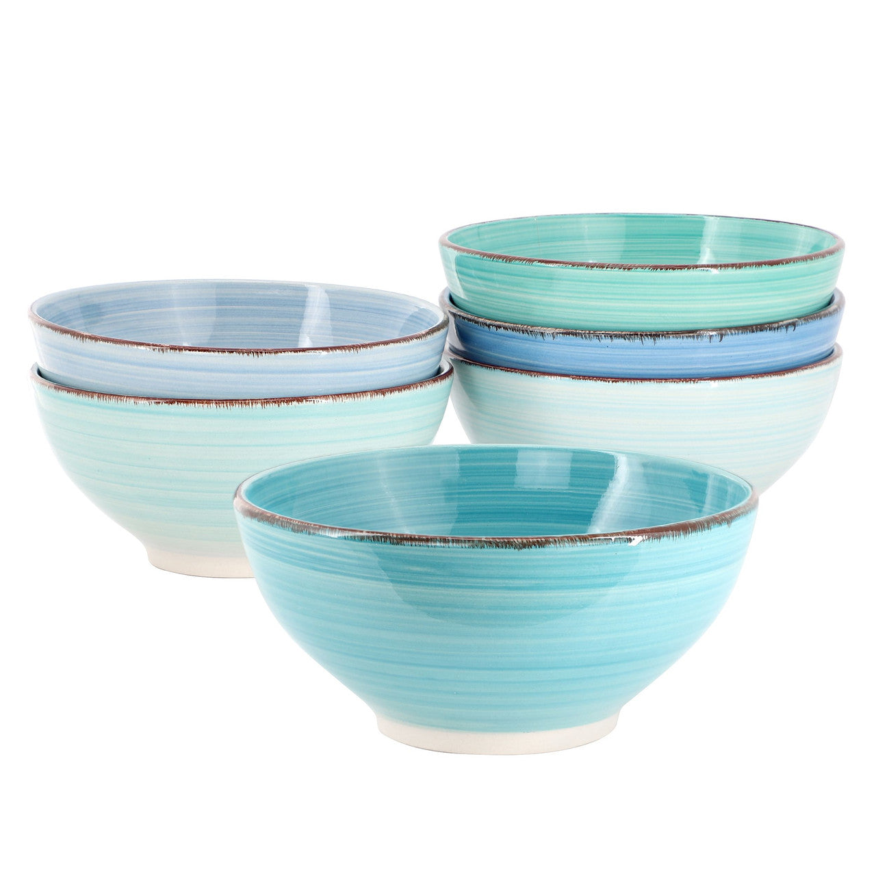 Elama Blue Ridge 6.25 Inch 6 Piece Round Stoneware Assorted Bowl Set-0