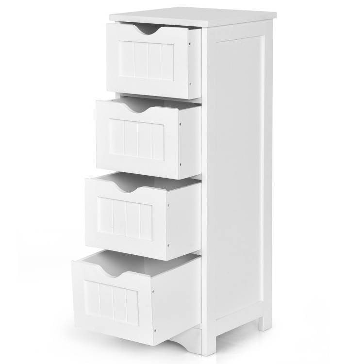Modern Farmhouse 4-Drawer Bathroom Linen Floor Cabinet in White Wood Finish-2