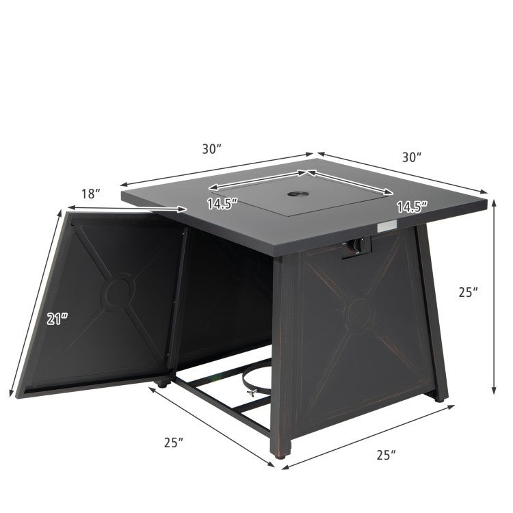 50,000 BTU Black Steel Square Portable LP Gas Propane Fire Pit Table-4