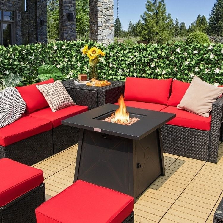 50,000 BTU Black Steel Square Portable LP Gas Propane Fire Pit Table-0