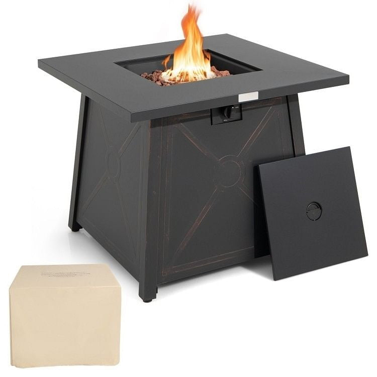 50,000 BTU Black Steel Square Portable LP Gas Propane Fire Pit Table-2