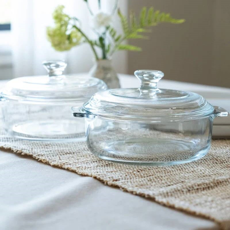 Set of 2 - 1-Quart Glass Dutch Oven Casserole Bakeware Baking Dishes with Lids-1