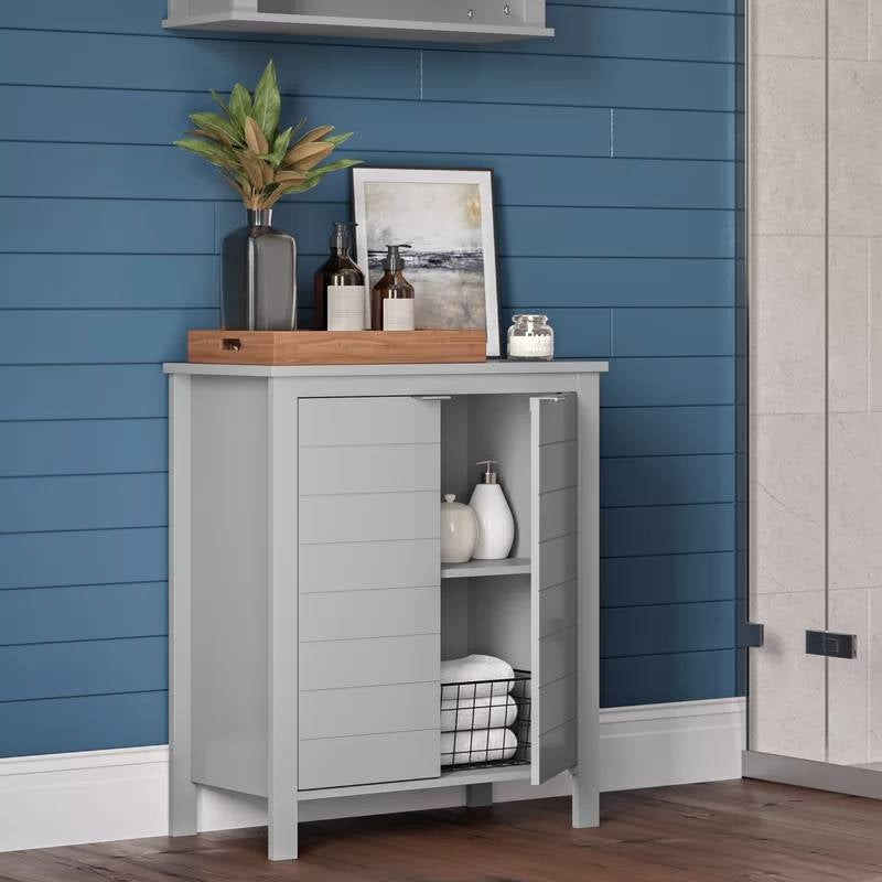 Bathroom Linen Cabinet with Storage Shelf in Grey Wood Finish-1