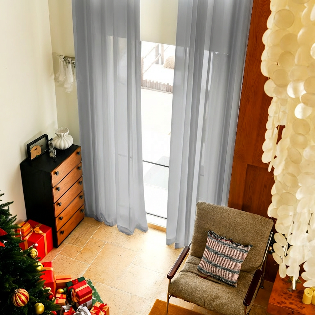 Custom Linen Texture Solid Sheer Curtains-5