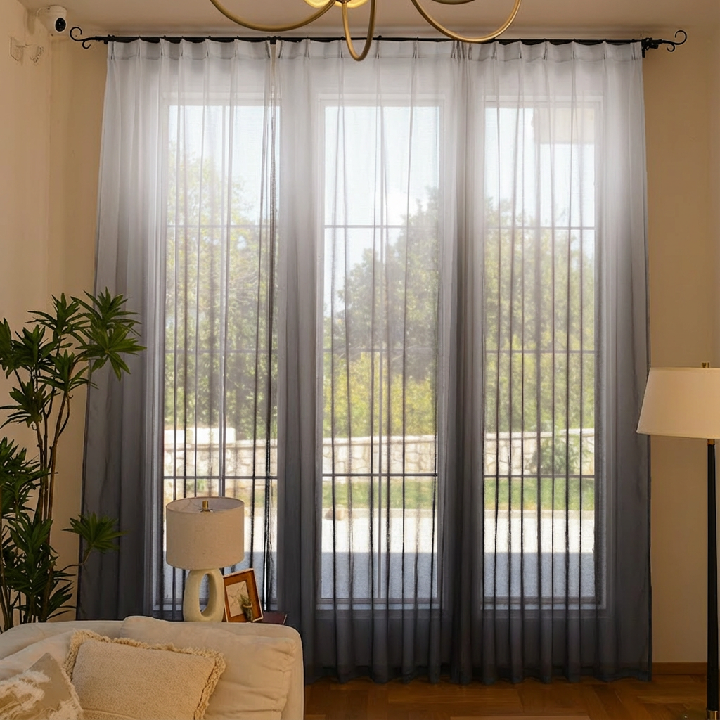Custom Vertical Ombre Linen Texture Sheer Curtains-5