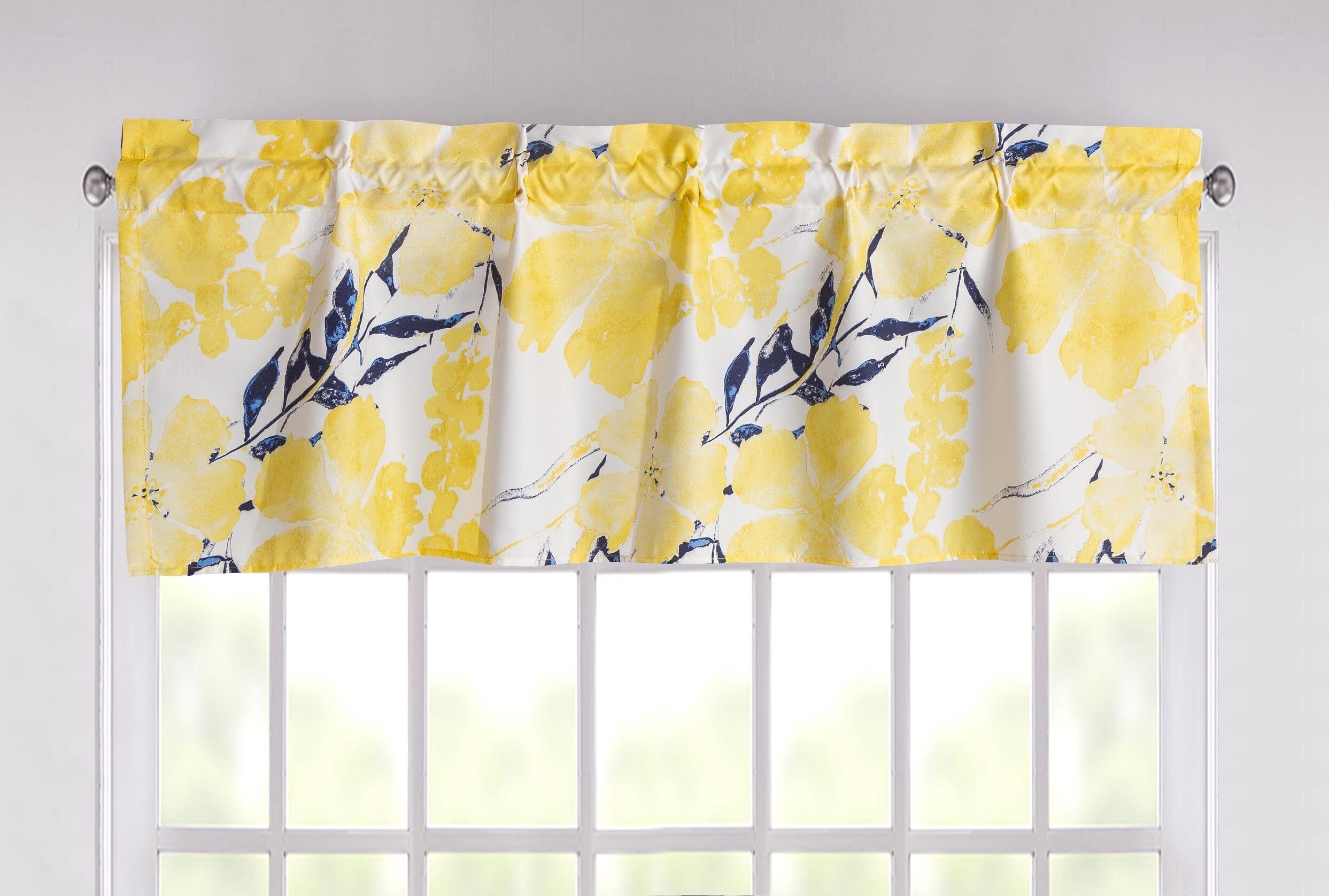 Tache Microfiber Watercolor Tropical Floral Yellow Blue Window Treatment Valance (JHW-841)-0