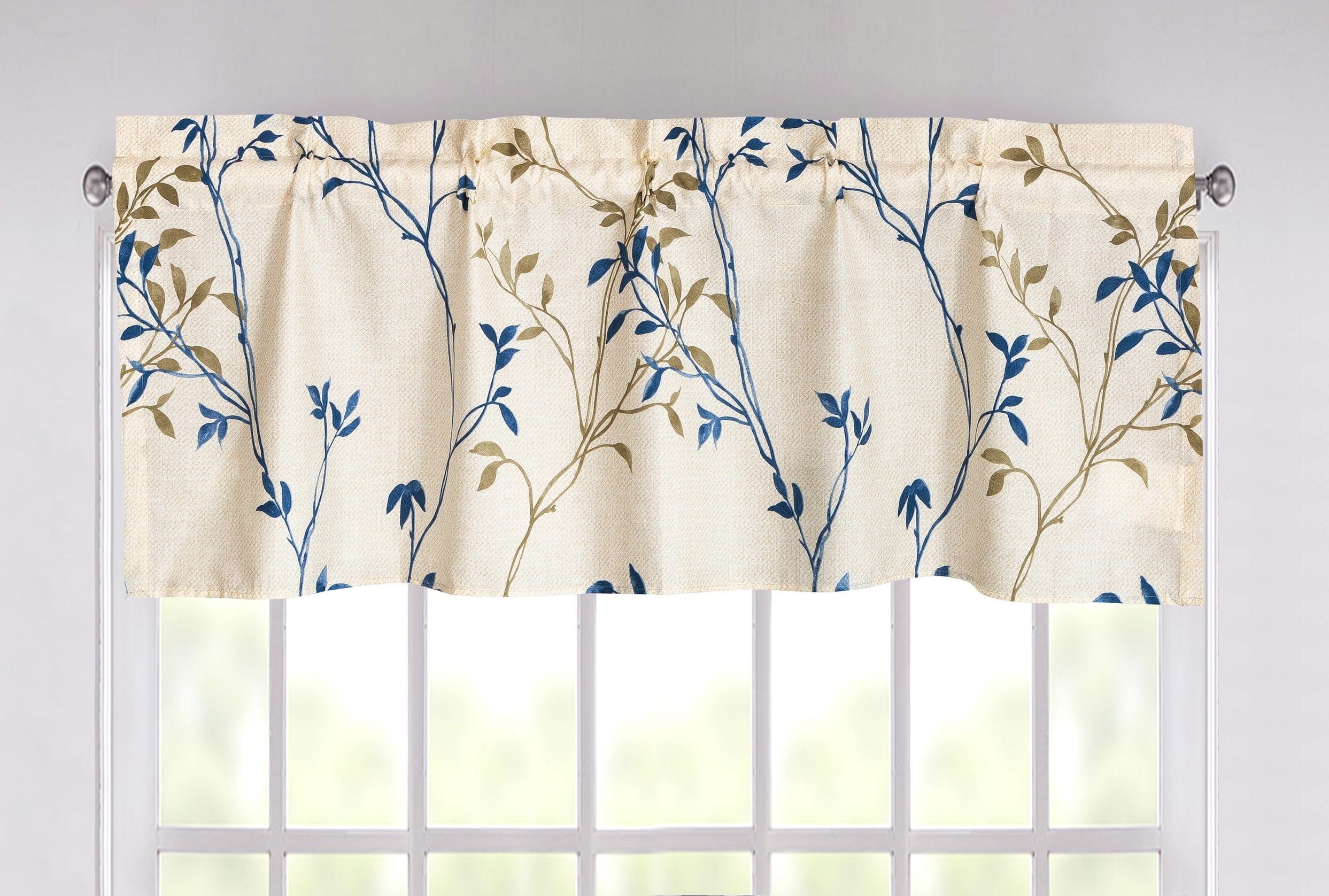 Tache Poplin Cotton Elegant Leaf Vine Cream Beige Window Treatment Valance (JHW-842)-0