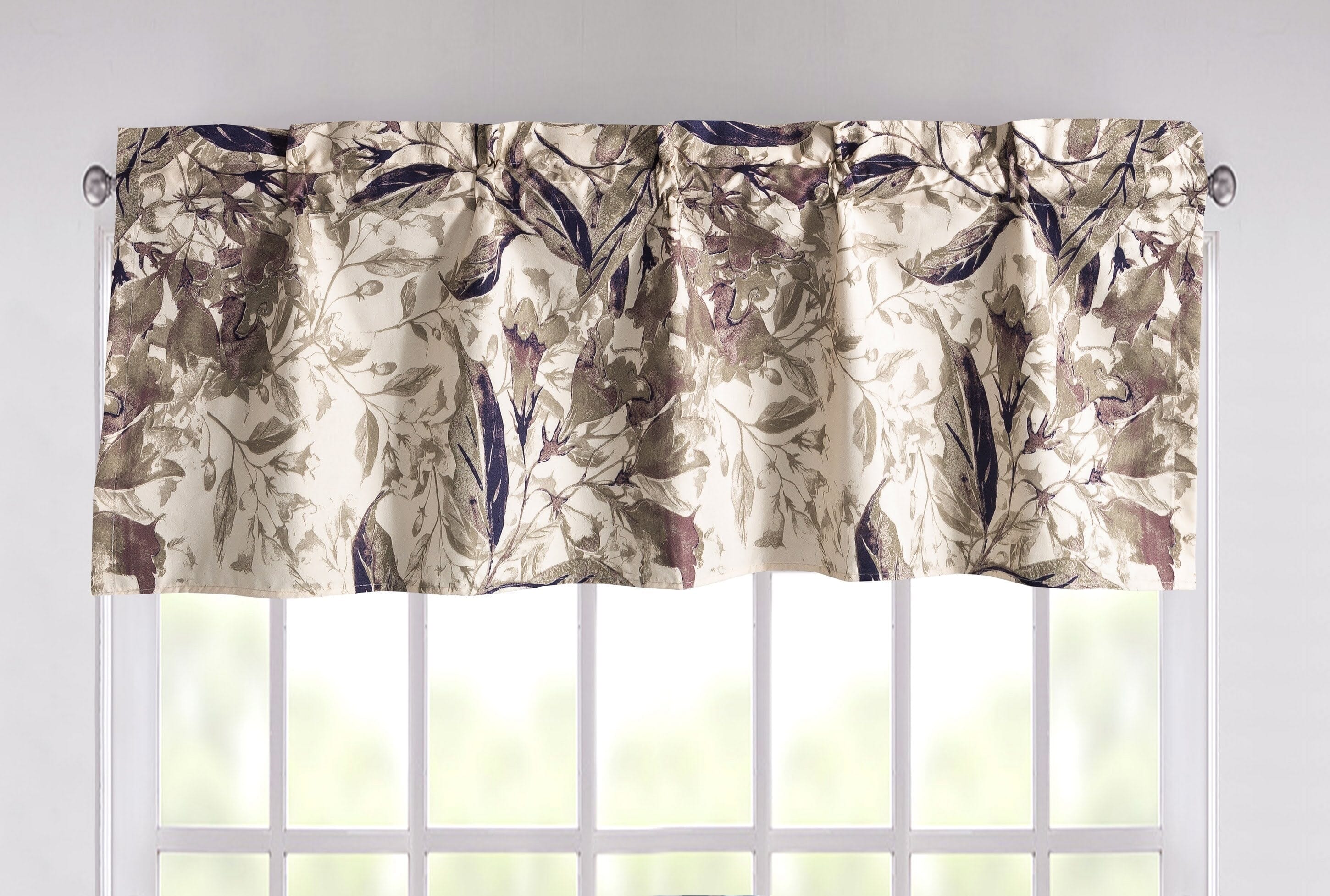 Tache Microfiber Abstract Wispy Leaf Taupe Grey Window Treatment Valance (JHW-843)-0