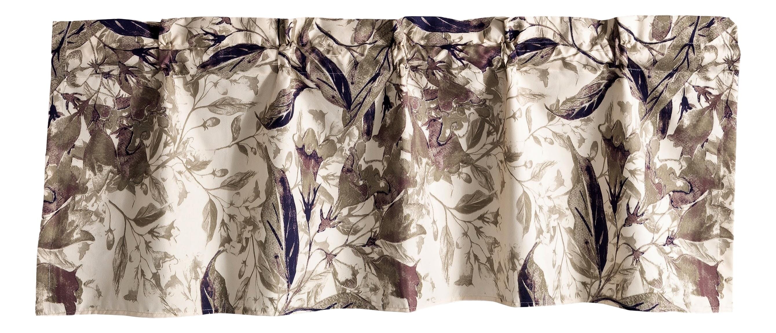 Tache Microfiber Abstract Wispy Leaf Taupe Grey Window Treatment Valance (JHW-843)-1