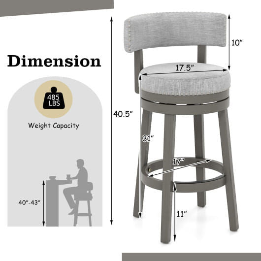 27/31 Inch Swivel Bar Stool with Upholstered Back Seat and Footrest-27 inches