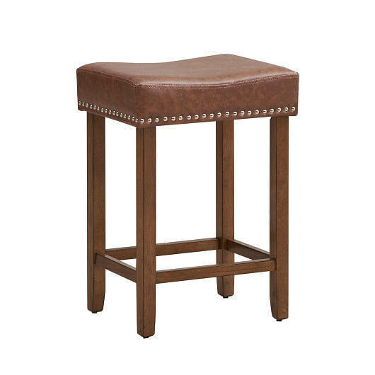 24 Inch Upholstered PU Leather Bar Stools Set of 2-Brown-2