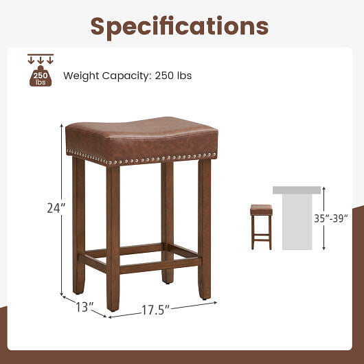 24 Inch Upholstered PU Leather Bar Stools Set of 2-Brown-3