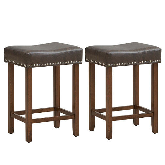 24 Inch Upholstered PU Leather Bar Stools Set of 2-Brown-4