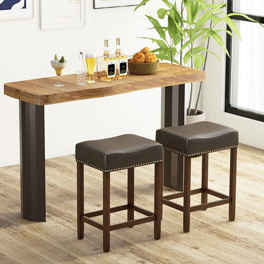 24 Inch Upholstered PU Leather Bar Stools Set of 2-Brown-6