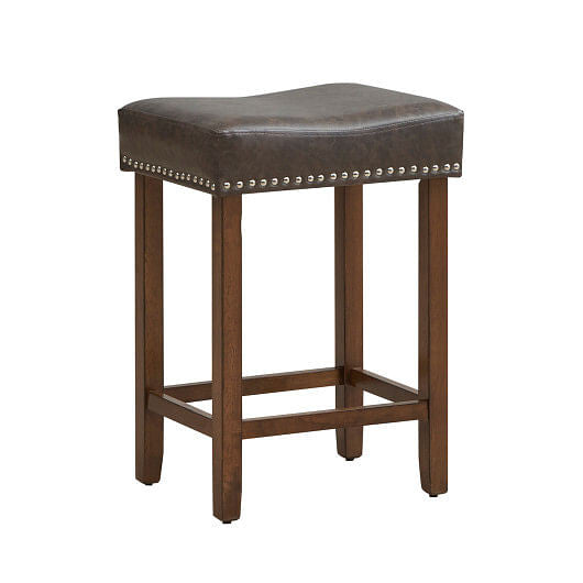 24 Inch Upholstered PU Leather Bar Stools Set of 2-Brown-7