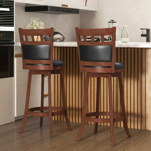 Wood Swivel Bar Stools Set of 2 with Faux Leather Upholstered Seat and Back-Brown-1