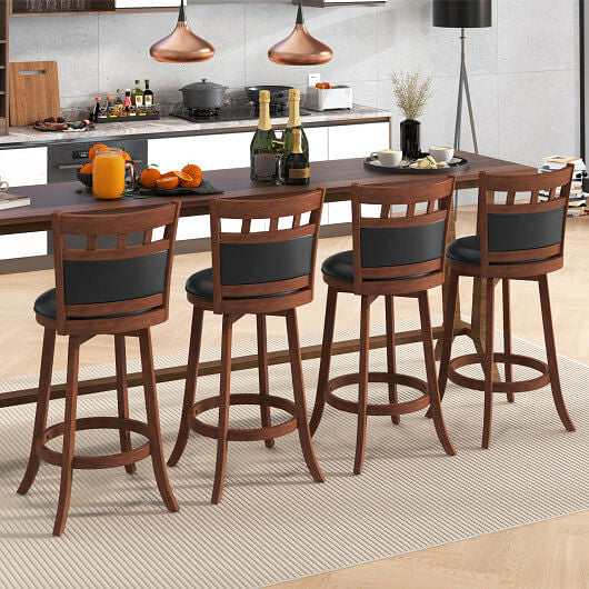 Wood Swivel Bar Stools Set of 2 with Faux Leather Upholstered Seat and Back-Brown-2