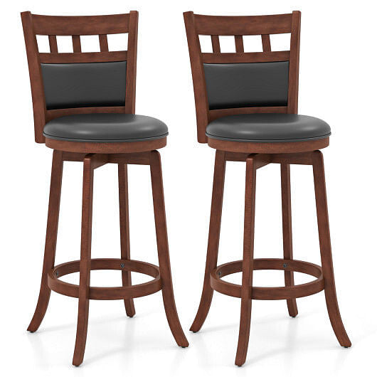 Wood Swivel Bar Stools Set of 2 with Faux Leather Upholstered Seat and Back-Brown-0