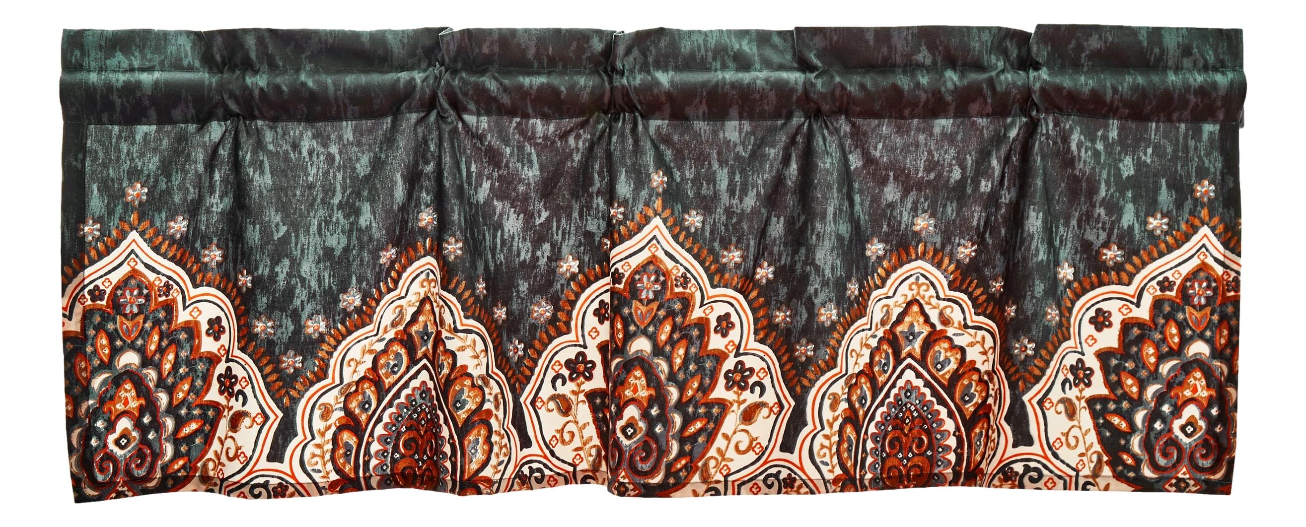 Tache Rustic Paisley Mandala Palace Floral Watercolor Orange Dark Teal Window Valance (KF174)-1