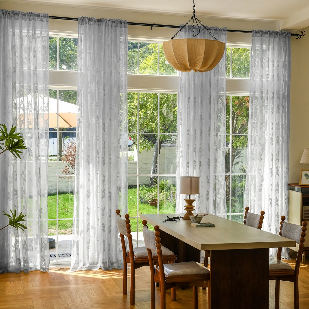 Custom Semi-Sheer Lace Voile Curtains-7