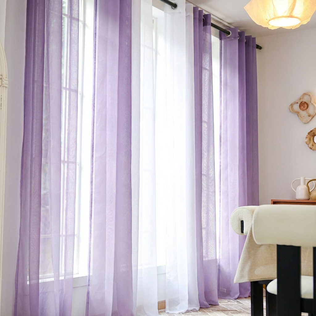 Custom Linen Texture Ombre Sheer Curtains-13
